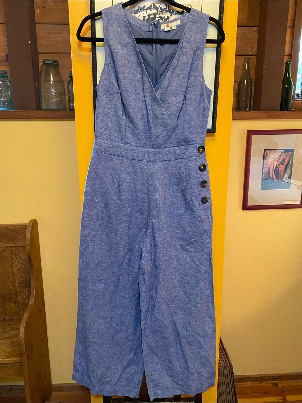 Boden Dorothea Chambray Wrap Cropped Jumpsuit - Picture 3 of 8